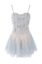 Light Blue Lace Corset Tulle Mini Dress