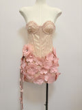 Flowering Girl Women kelly sequin 3d flower patchwork mini dress - pink