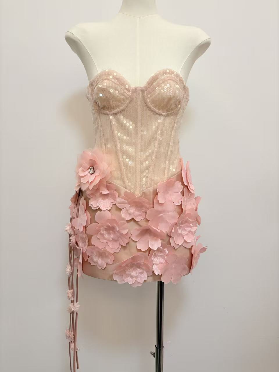 Flowering Girl Women kelly sequin 3d flower patchwork mini dress - pink
