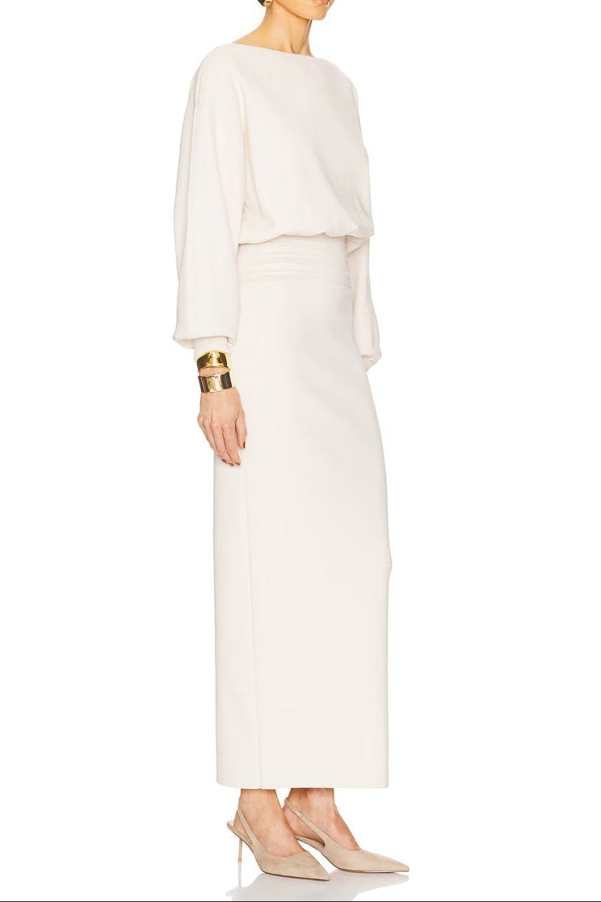 Flowering Girl Women Edith High Elastic Long Hip Maxi Dress In White