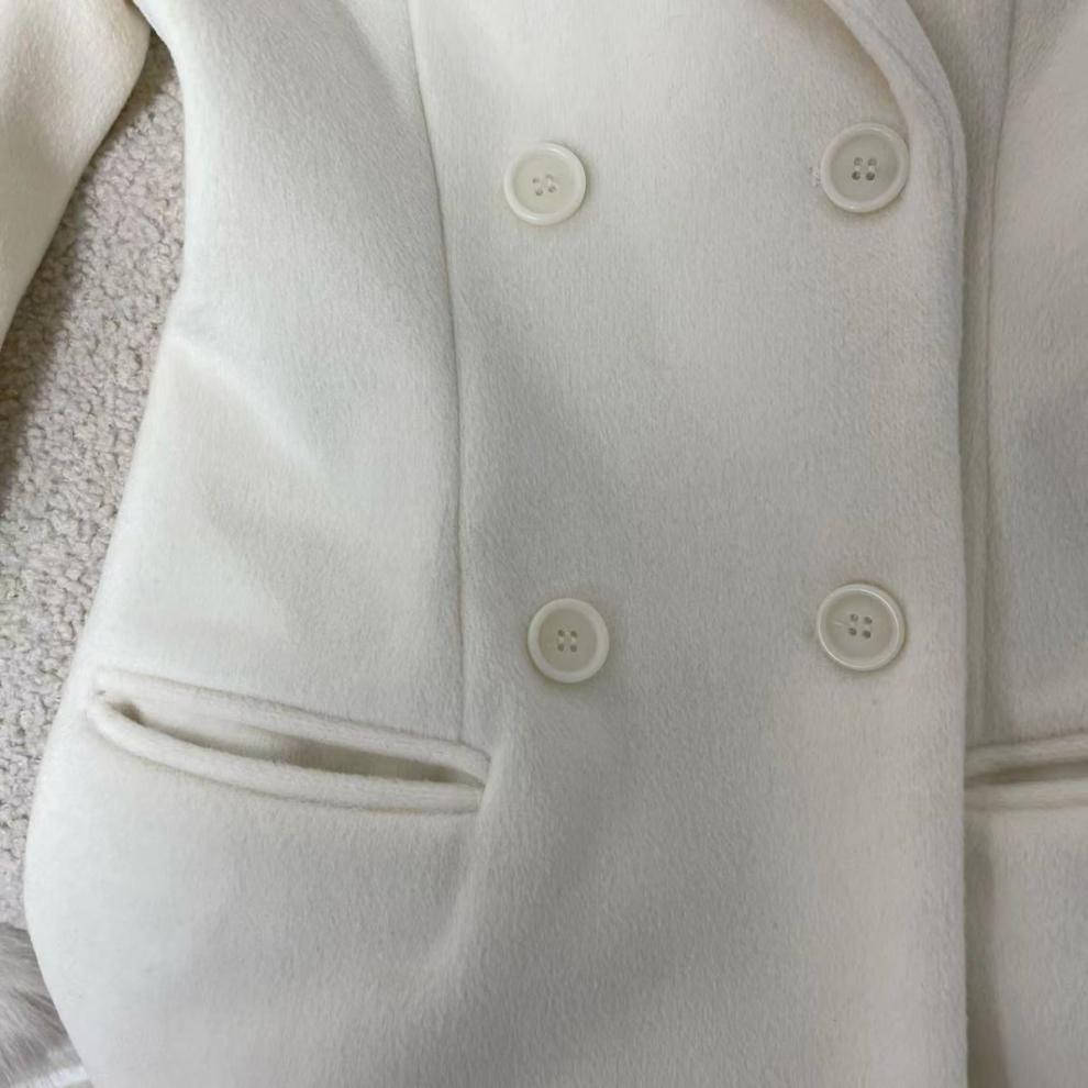 Flowering Girl Women Ivory Slim faux fur mid-length woolen coat