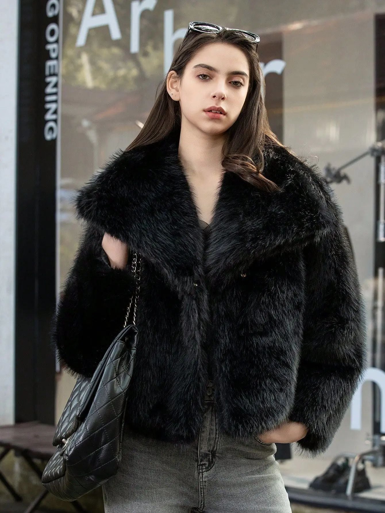 Flowering Girl Women mag lambswool thick fur coat