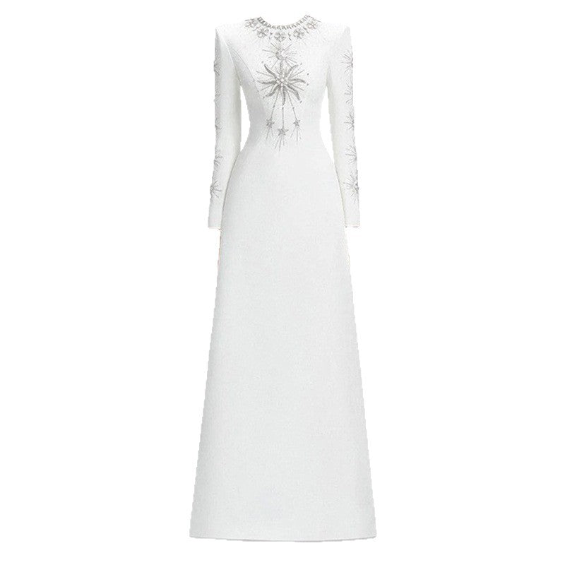 Flowering Girl Women white diamond nail beads floor-length dress