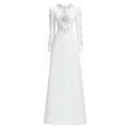 Flowering Girl Women white diamond nail beads floor-length dress
