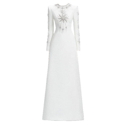 white diamond nail beads floor-length dress