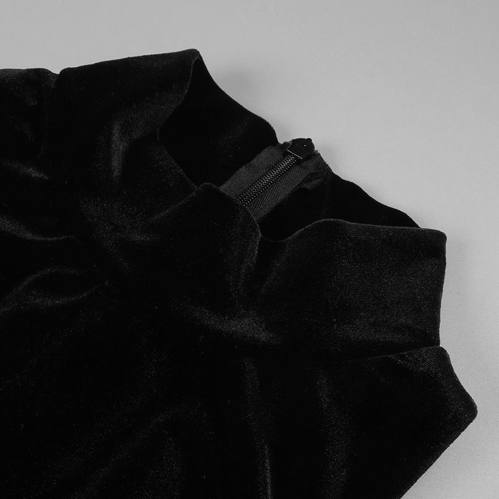 Flowering Girl Women velvet mesh patchwork maxi dress in black