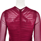 Flowering Girl Women LONG SLEEVE RUCHED MESH DRESS IN WINE