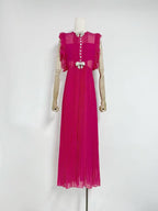Flowering Girl Women Chiffon Ruffled Maxi Dress in red