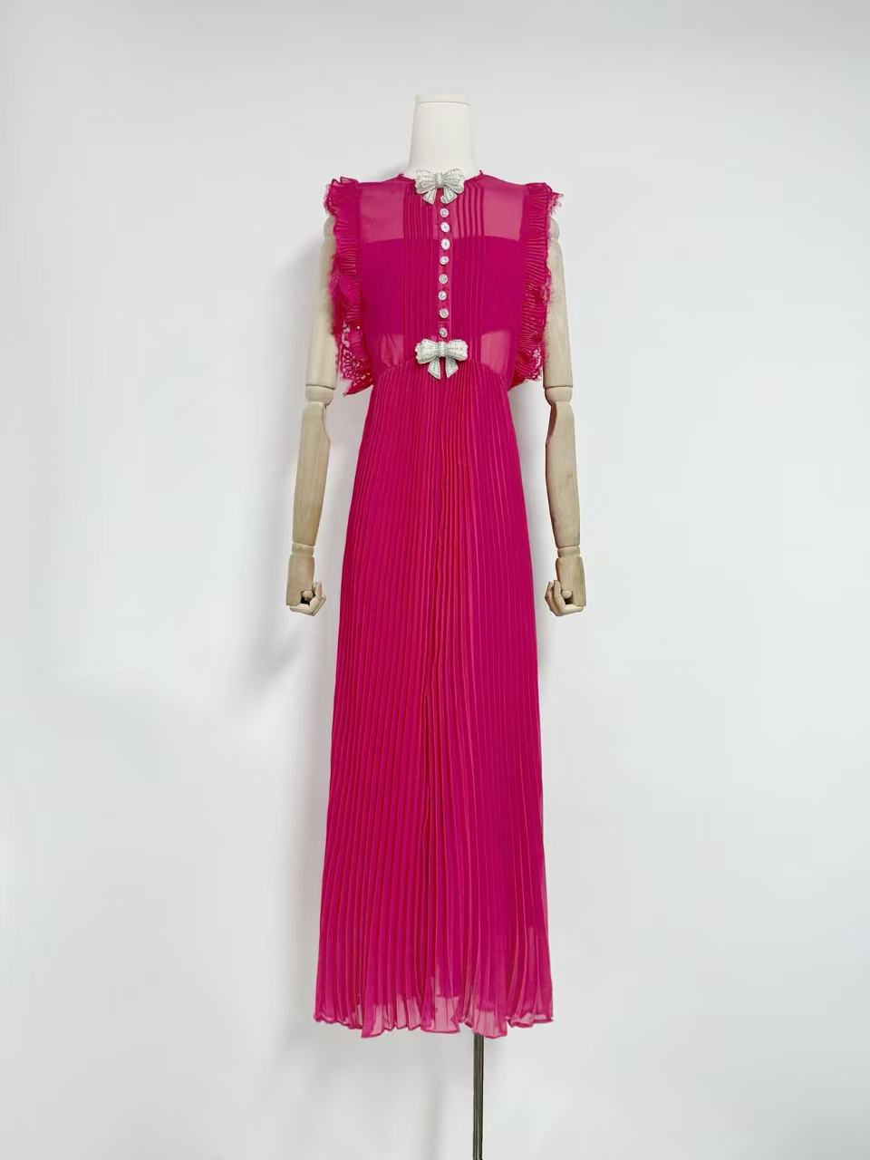 Flowering Girl Women Chiffon Ruffled Maxi Dress in red