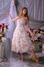 Leah White/Beige Sleeveless  Flower Dress