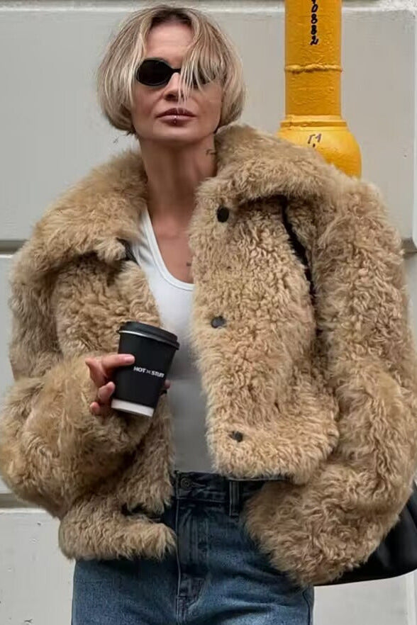 Flowering Girl Women faux fur all-in-one jacket in dark brown