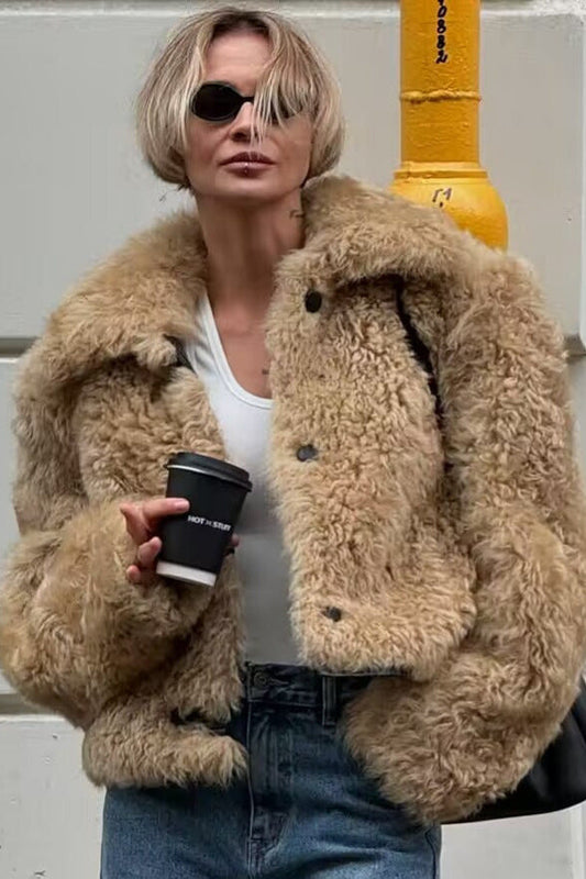 faux fur all-in-one jacket in dark brown