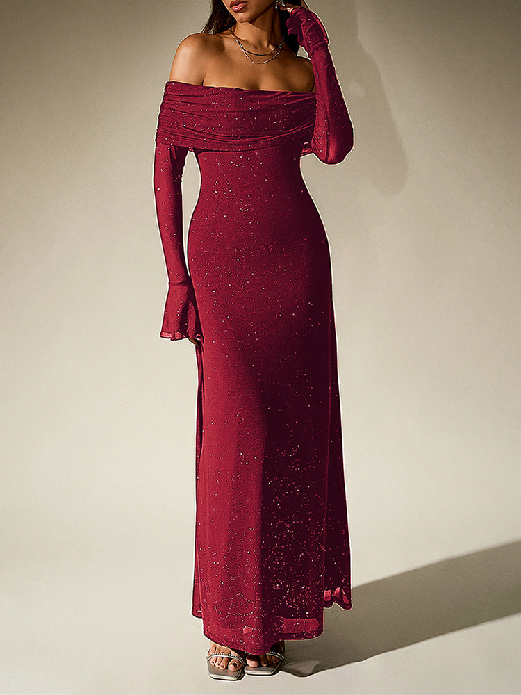 Sprinkled Strapless Long-Sleeved Maxi Dress