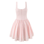 Flowering Girl Women Bow Strap Lace Trim Mini Skater Dress