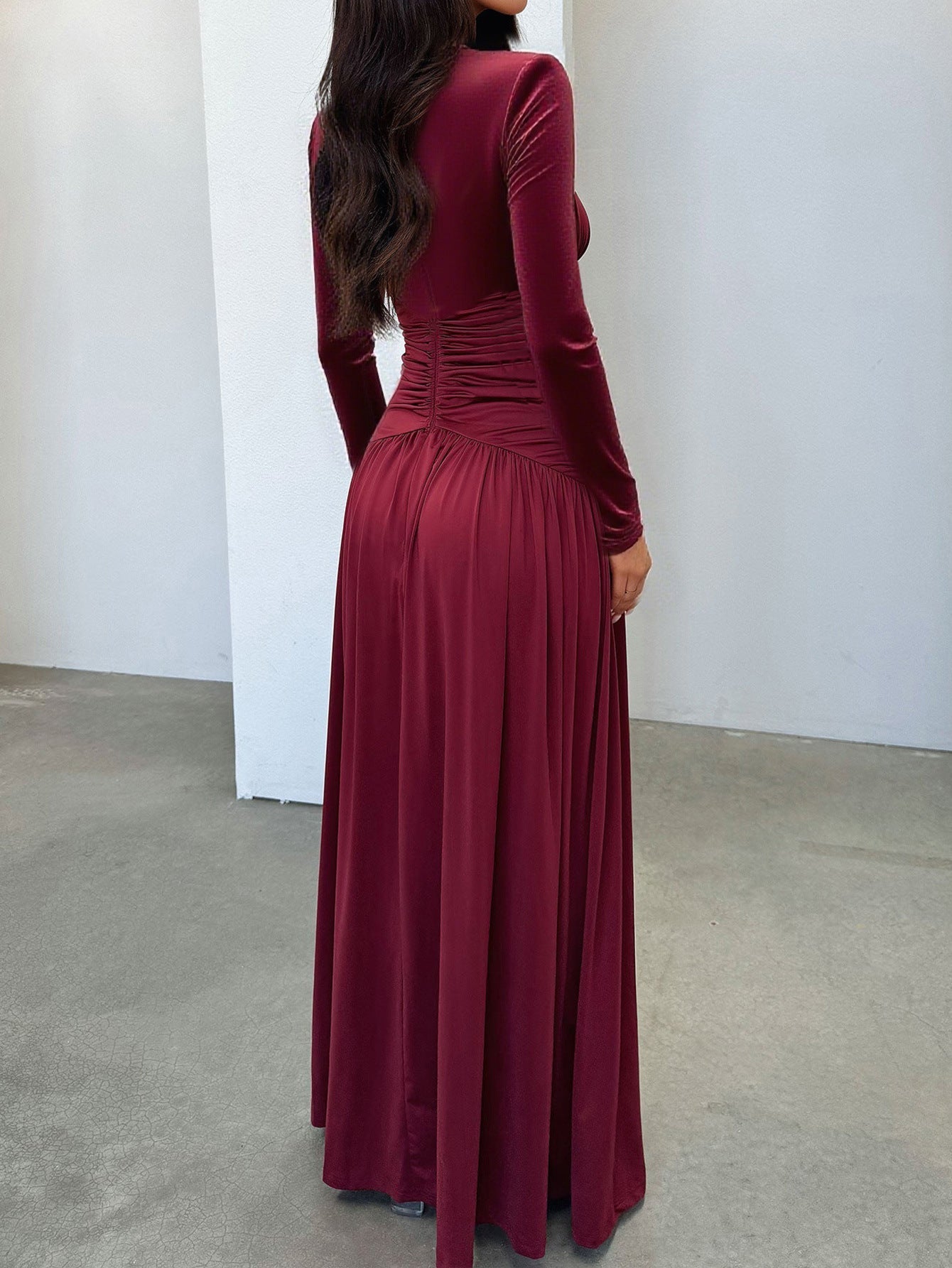 Flowering Girl Women red Deep V Long Sleeve maxi Dress