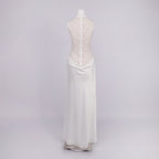 giselle flower embellished sleeveless lace maxi dress  in white