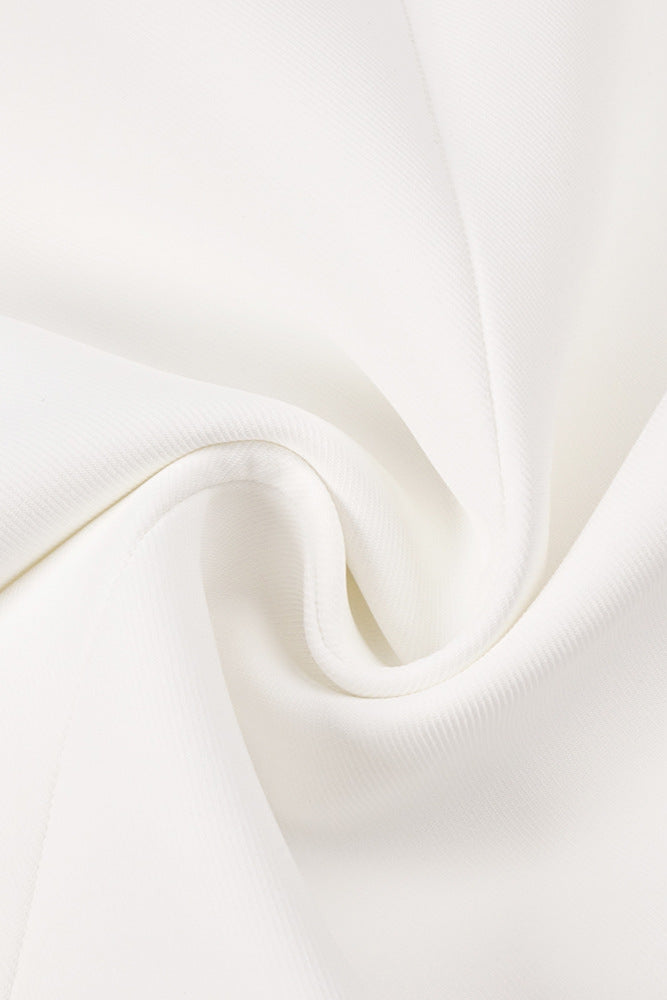 Flowering Girl Women v-Neck Cutout Backless Crepe Halter Dress - White