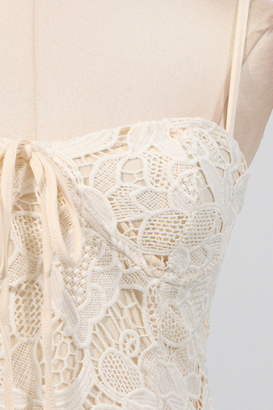 Flowering Girl Women Lace Hollow Sleeveless Mini Dress In Yellow