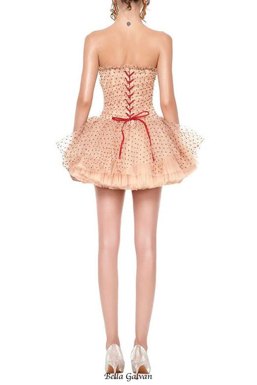 Flowering Girl Women venus Strapless polka dot mesh tulle mini dress - brown