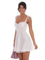 Sequin Tulle Skater Mini Dress With Ruffled Straps