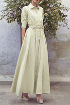 Green Striped Belted Shirt Maxi Dress