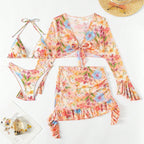 Flowering Girl Women printed long-sleeve split cover-up bikini