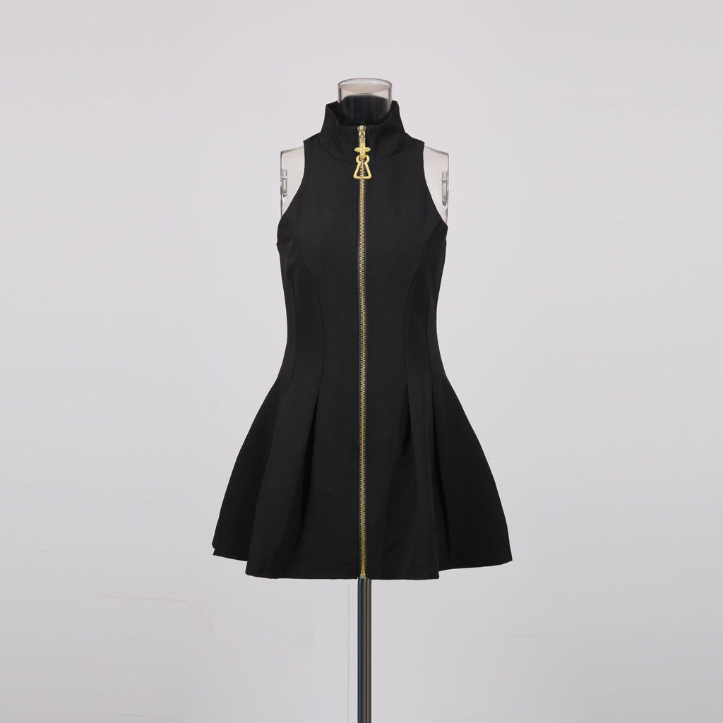 Carol Black Halterneck Dress In Grain De Poudre Wool
