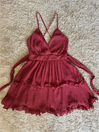 Flowering Girl Women curled V-neck backless bow lace-up dress