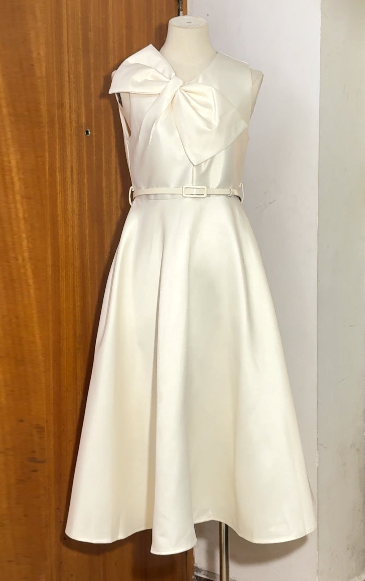 Irregular Bow A-Line Midi Dress With Belt