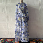 alyssa purple Floral print Ruffle Maxi Dress With Belt