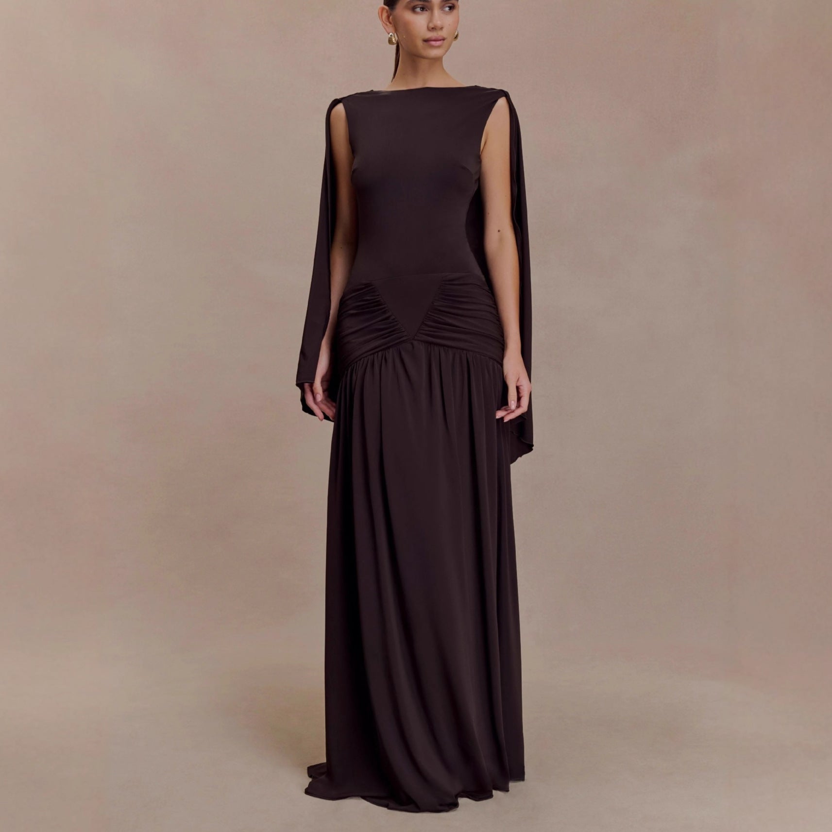Flowering Girl Women open back cape pleated maxi dress