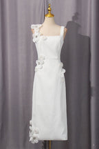sabrina 3d flower Midi Dress in white