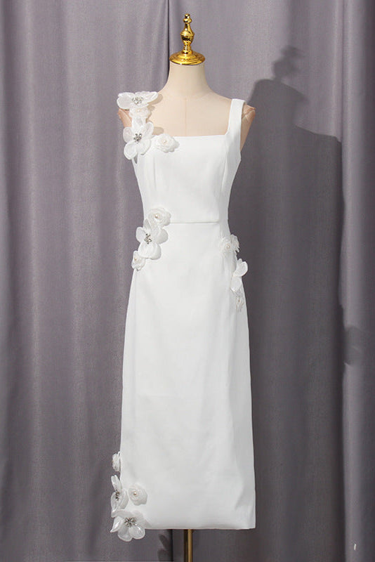 Sabrina 3d Flower Midi Dress In White