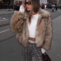 Flowering Girl Women warm imitation fur jacket in Light yellow