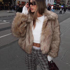 Flowering Girl Women warm imitation fur jacket in Light yellow