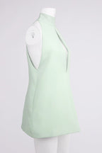 v-neck cutout backless crepe halter dress - celadon