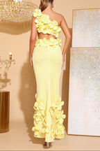 Flowering Girl Women Alma 3d Flower One-Shoulder Bodycon Maxi Dress In Yellow