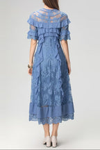 Flowering Girl Women Lorraine Lace Ruffle Trim Midi Dress In Blue