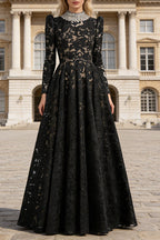 Flowering Girl Women black mesh diamond embroidered maxi dress