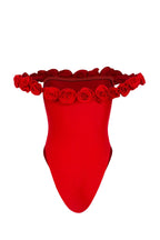 3d flower strapless bodysuit in red