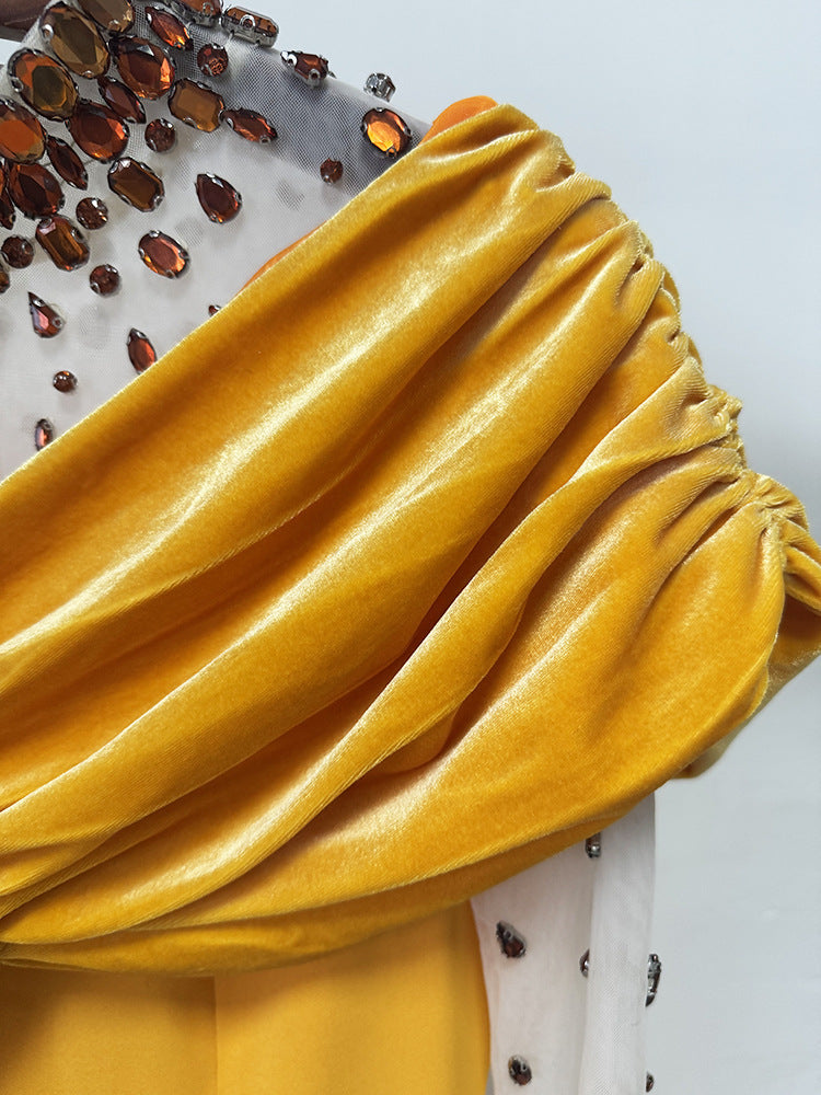 Flowering Girl Women Mesh-paneled beaded rhinestone-embellished maxi dress - yellow