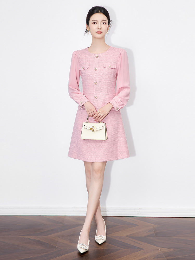 Flowering Girl Women Alani Embossed Chiffon Puff Sleeves Mini Dress In Pink