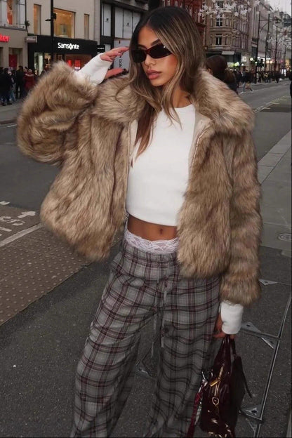 warm imitation fur jacket in Light yellow