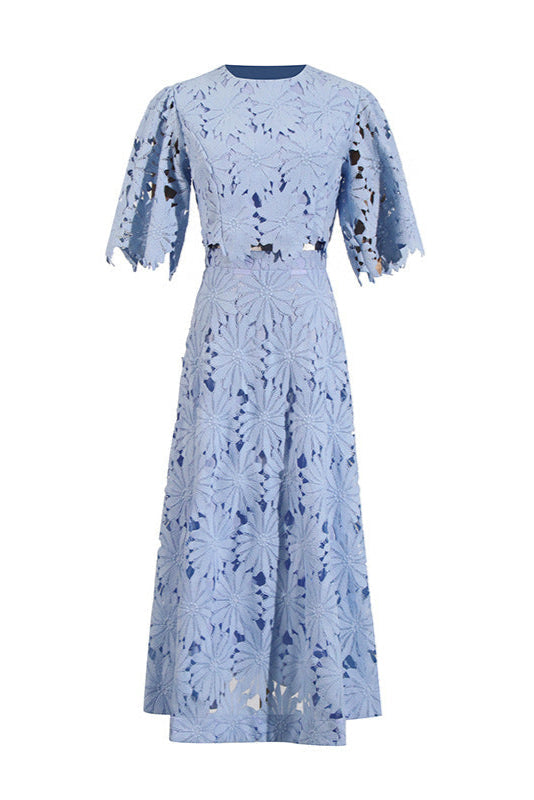 Flowering Girl Women Lace Embroidered Top & Maxi Skirt Two-Piece Set In Blue