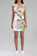 Rosario Appliqué Floral Bustier Mini Dress in white