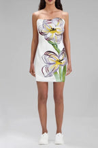 Rosario Appliqué Floral Bustier Mini Dress in white