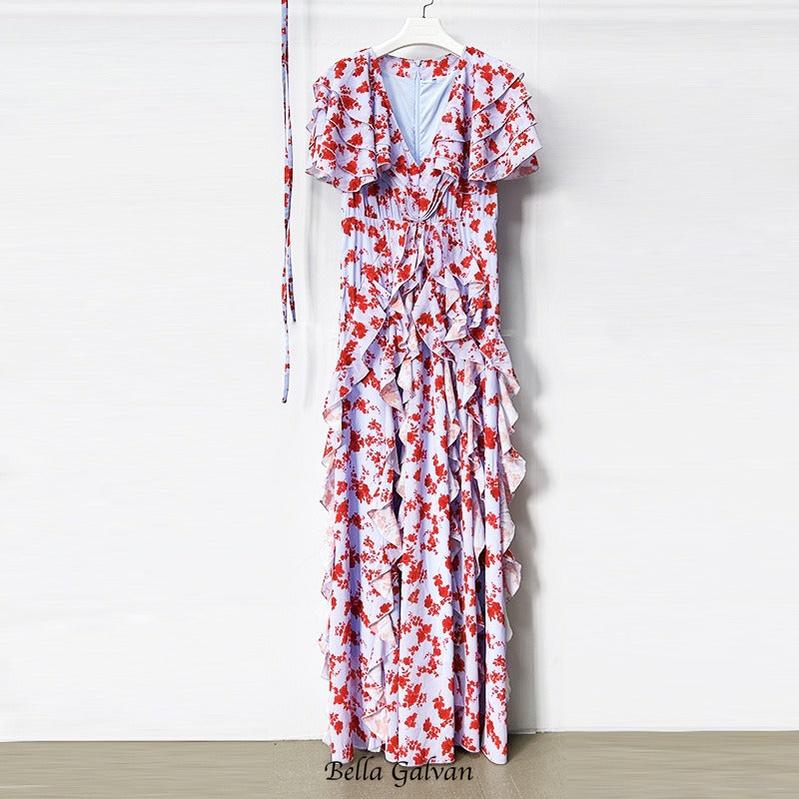 jamie multicolor Floral printed Chiffon Ruffle Maxi Dress