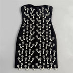 Flowering Girl Women Strapless Pearl Rhinestone Cluster Bodycon Mini Dress