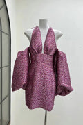 Jacquard Rose Pink Halterneck Mini Dress