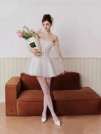 Flowering Girl Women cornelia Lace mesh ribbon A-line strapless mini dress - white